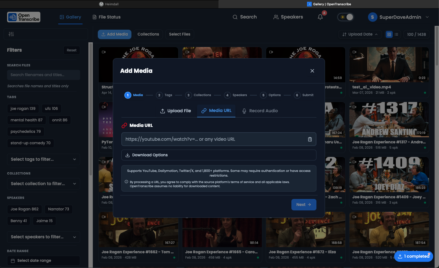 URL import with YouTube and platform support