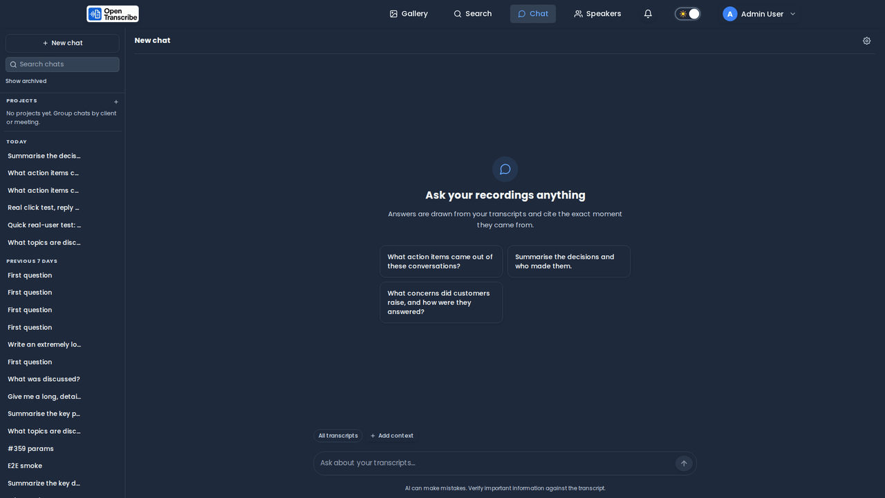 OpenTranscribe AI Chat Workflow