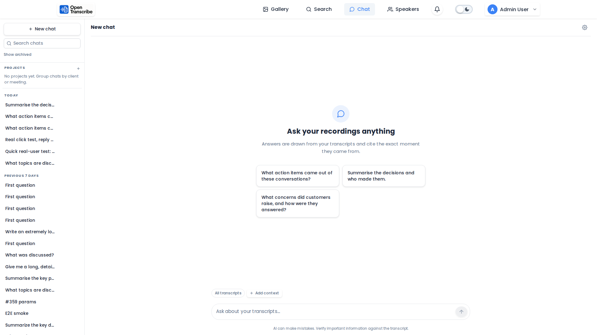 Chat empty state in light mode