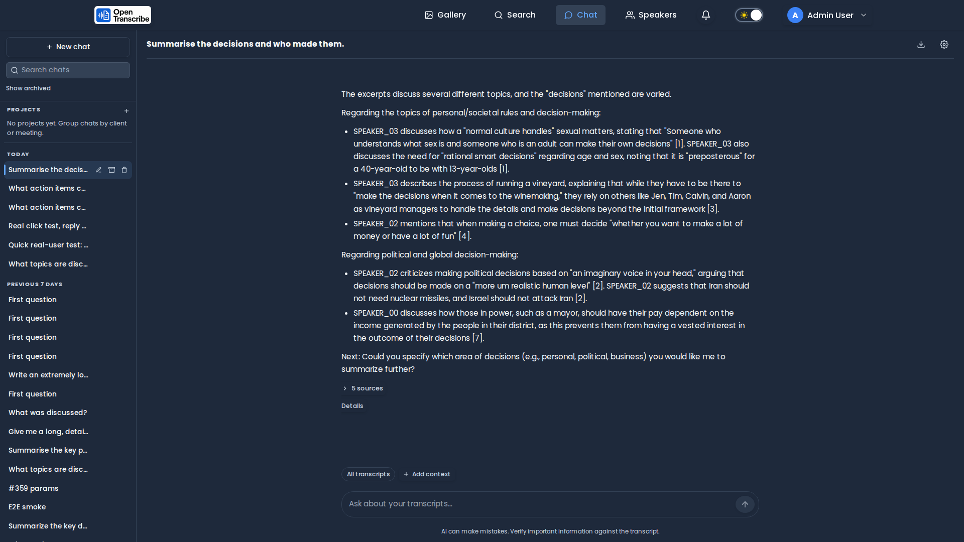 Chat conversation with numbered citations and source list