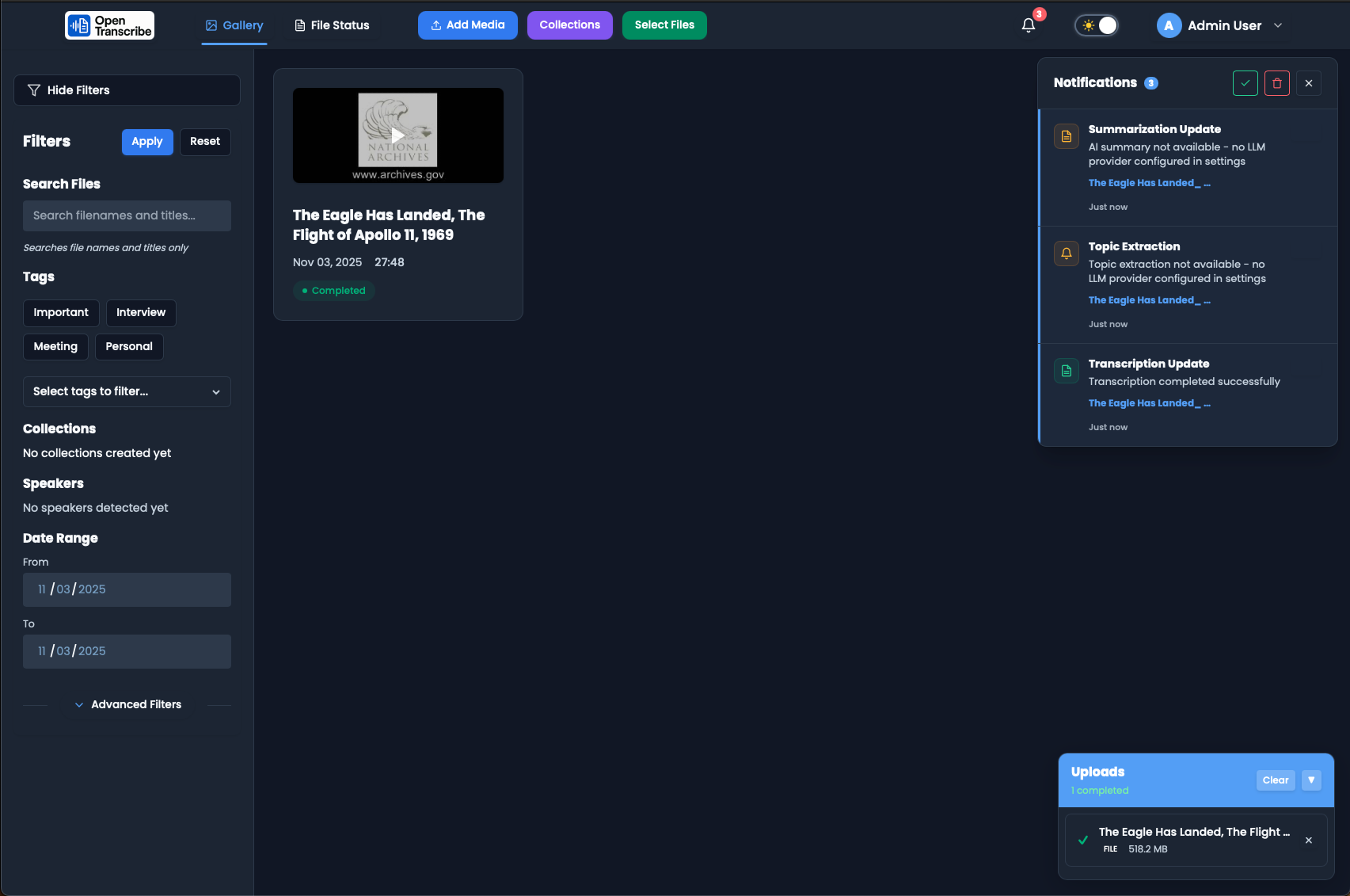 Empty gallery in dark mode