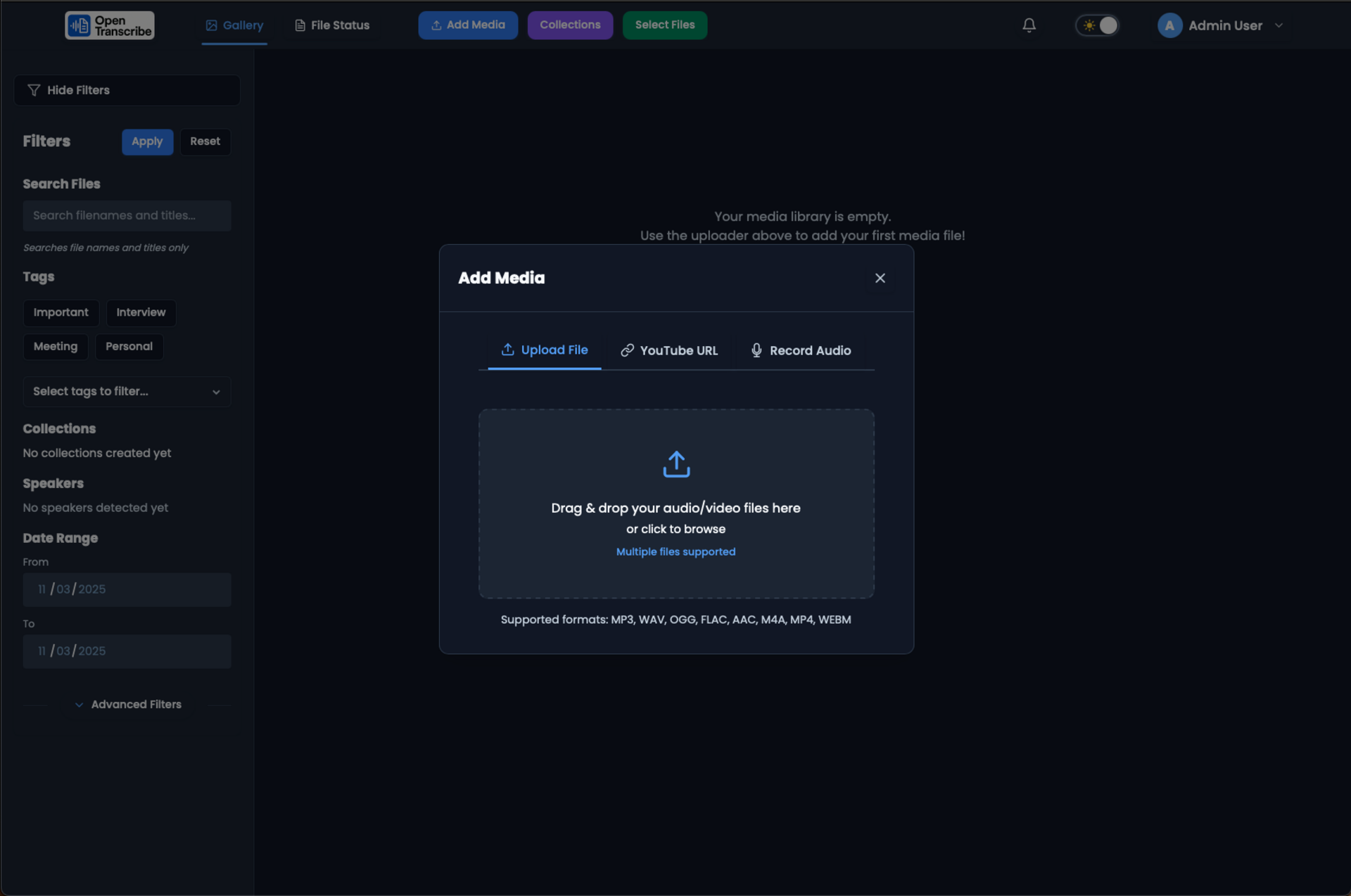 File upload modal with drag-and-drop